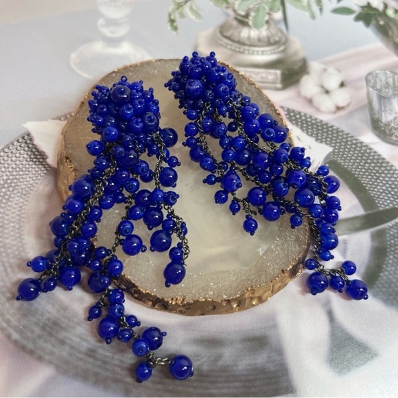 🛡️ Oscar De La Renta Blue Beaded Earrings